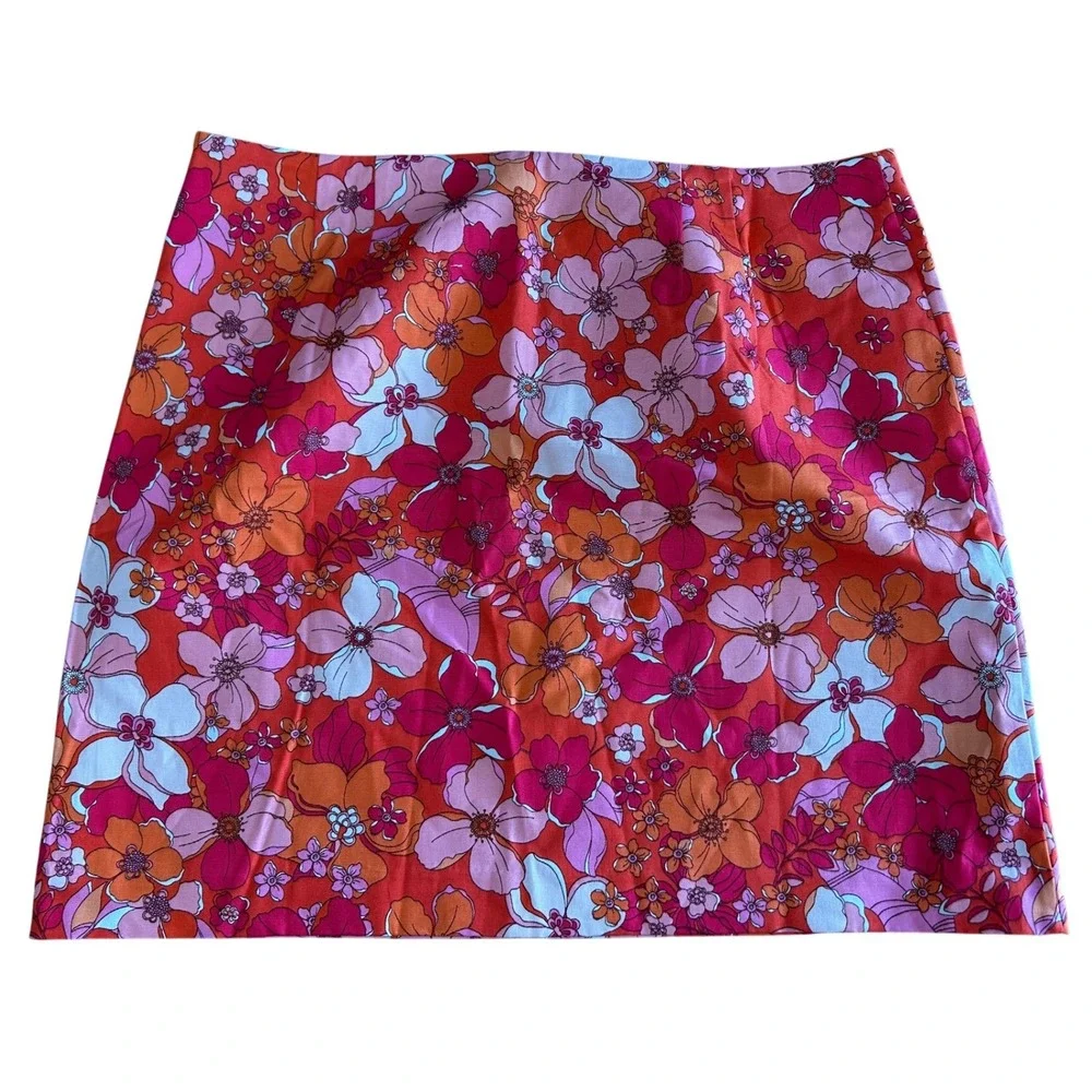Talbots NWT Floral Pencil Skirt Womens‎ 18 Pink Orange Mod Retro Stretch Mini